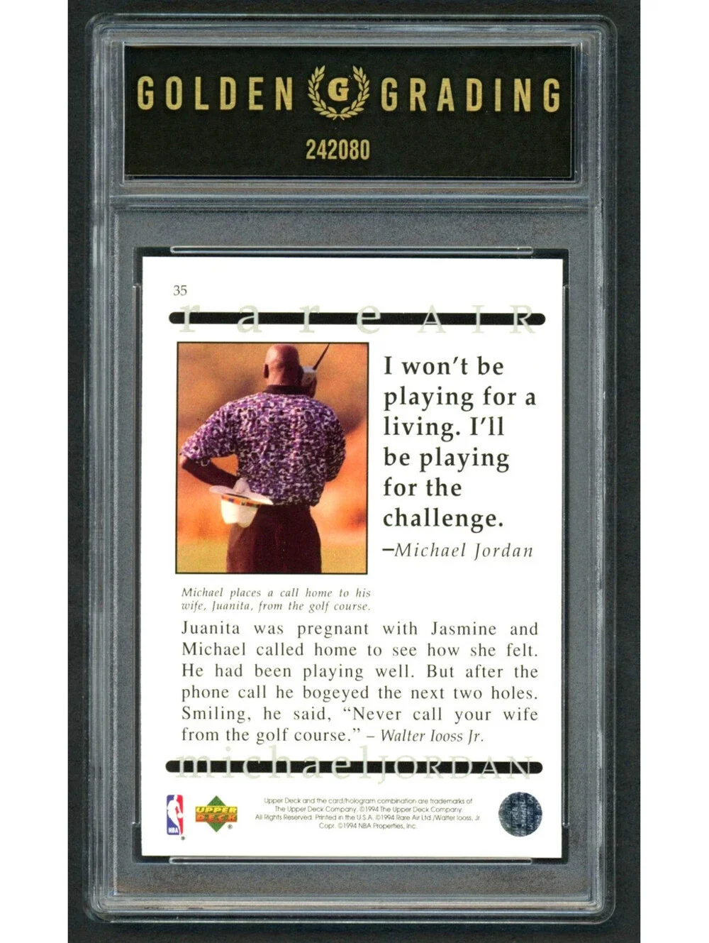 1994 Upper Deck MJ Rare Air #35 Michael Jordan Bulls HOF Graded Gem Mint 10